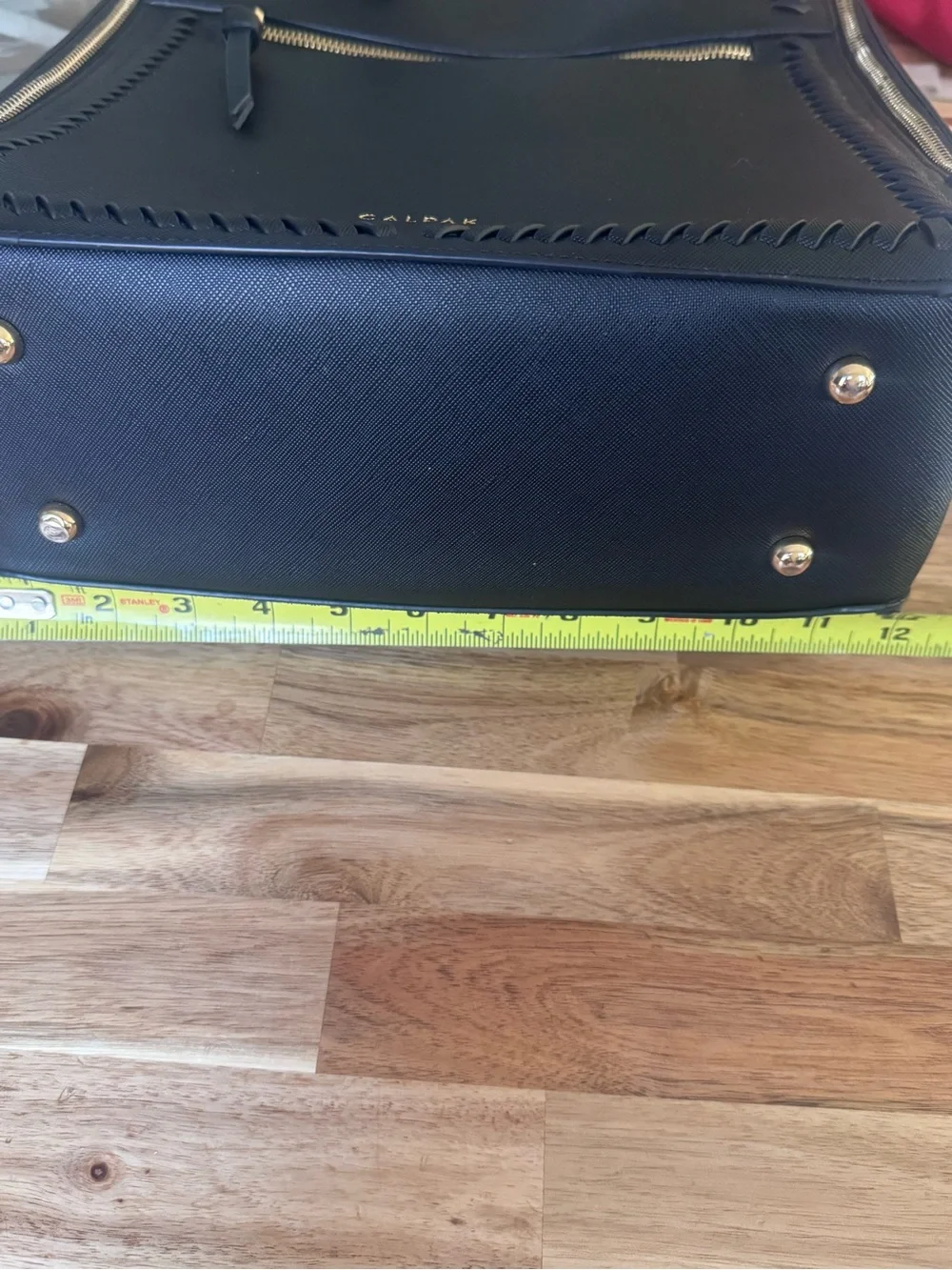 Calpak Black Structured Saffiano Backpack with Gold Hardware